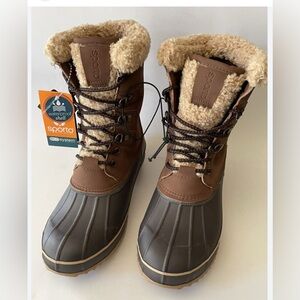 NWOB Sporto Women's Boots Brown Eco System Faux Suede/Fur Trim Boot 9M NEW